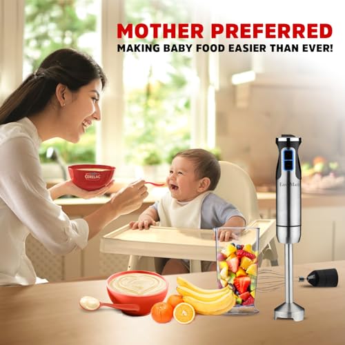 EnvoMart 800W 4-in-1 Hand Blender Set - 2-Speed Stick Mixer with Titanium Plated Stainless Steel Blade, 600ml Mixing Beaker and 860ml Food Chopper, and Whisk Attachment - Kitchen Mixer for Blending