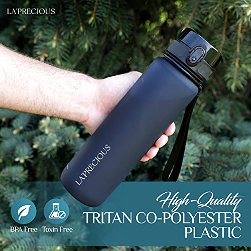 LA' PRECIOUS Water Bottle for Adults,1 liter-USA Tritan Material, Non-Toxic BPA Free, Fast Flow, Flip Top Leak Proof Lid. (Midnight Black)