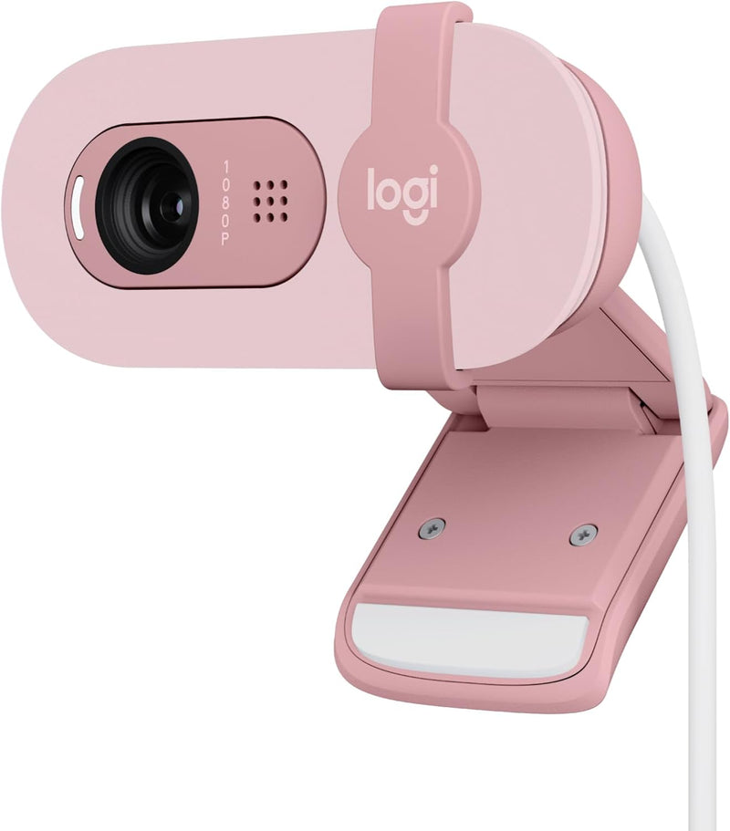 Brio 100 Full HD 1080p Webcam for Meetings and Streaming, Auto-Light Balance, Built-In Mic, Privacy Shutter, USB-A, for Microsoft Teams, Google Meet, Zoom and More - Graphite - Rose