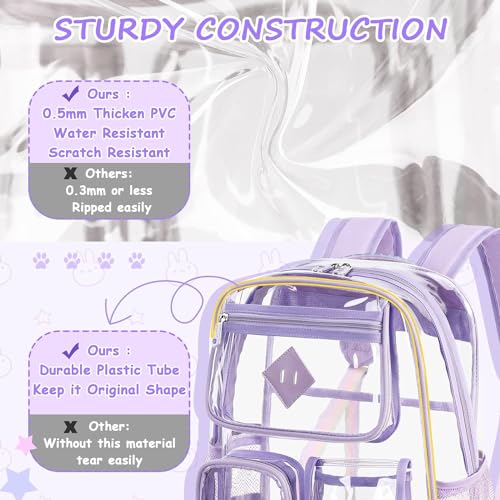 Clear Backpack Stadium Approved, Heavy Duty PVC Transparent Book Bag for Girls See Through Backpack for School