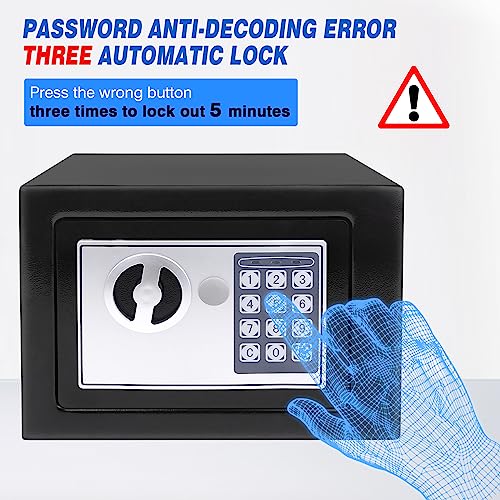 Safe Box for Home security, Electronic money box with Digital Keypad and Keys, small safe Lock Box Steel Construction, Cash box Money Jewelry Document safe White/Black (Black - 4.6L)