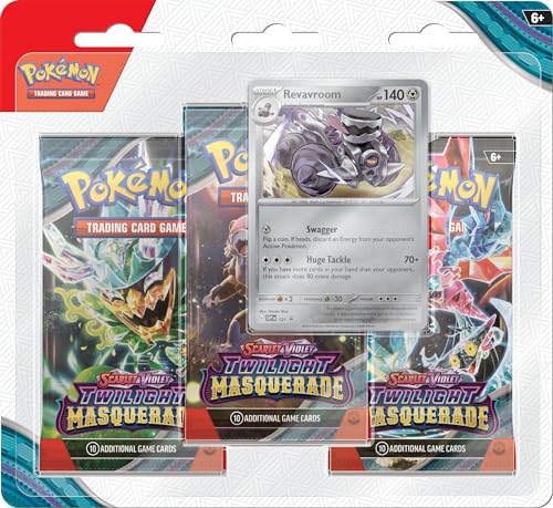 Pokemon TCG: Scarlet & Violetâ€”Twilight Masquerade 3-Pack Blister: Revavroom (3 Booster Packs & 1 Foil Promo Card)