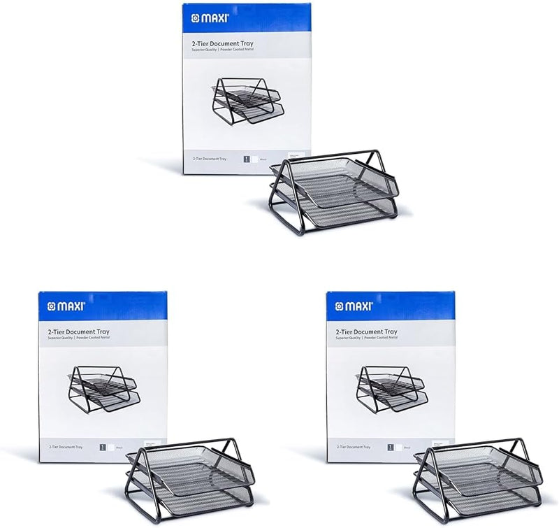 Maxi Mesh Document Tray Black,Metal A4 Paper Office Tray, Letter Organizer Holder Desktop Accessories3 Tires, 3Trbl - 31.7 x 25 x 49.2 cm (Pack of 3)