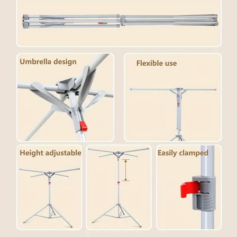 ZeeSquare Tripod Foldable Clothes Drying Stand – Heavy-Duty, Rust-Resistant Indoor/Outdoor Drying Rack for Clothes with Adjustable Height & Wheels – Space-Saving Portable Laundry Drying Rack