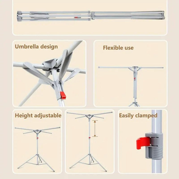 ZeeSquare Tripod Foldable Clothes Drying Stand  Heavy-Duty, Rust-Resistant Indoor/Outdoor Drying Rack for Clothes with Adjustable Height & Wheels  Space-Saving Portable Laundry Drying Rack
