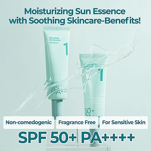 numbuzin No.1 Sunscreen | Clear Filter Sun Essence | No White Cast, Hydrating, Moisturizing, Cools Down, Light Finish | 50ml