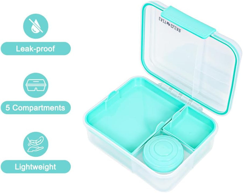 3/4/5 Compartment Convertible Bento Lunch Box with Gravy Bowl, Green