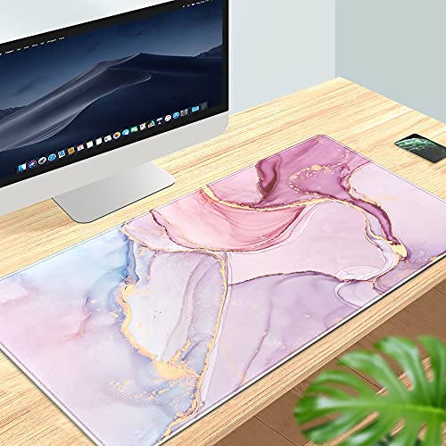 Desk mat XXL Mouse pad, Pink Rose Gold Marble Office Supplies and Accessories Decor Office for Women 31.5X15.75in,Stitched Edges Smooth Surface and Non-Slip Rubber Bottom,Large Mouse pad for Desk …