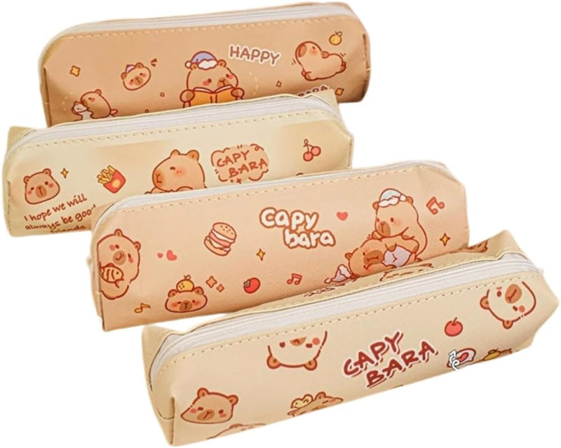 Cartoon Bus Shaped Pencil Case Canvas Pen Pouches Pencil Bag Zippered Big Capacity Pen Case Stationeries Organiser for Kid and Student, Red Bus, Classic - Capybaraï¼random Styleï¼
