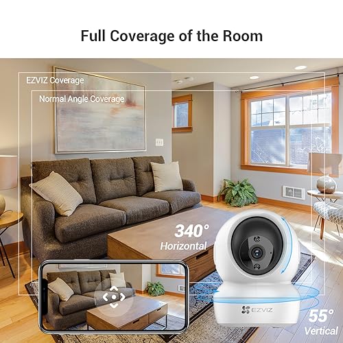 EZVIZ 2 Pack Indoor Security Cameras Wireless with App, 1080P, Pet Camera, Baby Monitor, Auto Tracking, Motion Detection, 10M IR Night Vision, Two Way Audio, Alarm, Google Alexa Control (C6N)