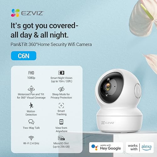 EZVIZ 2 Pack Indoor Security Cameras Wireless with App, 1080P, Pet Camera, Baby Monitor, Auto Tracking, Motion Detection, 10M IR Night Vision, Two Way Audio, Alarm, Google Alexa Control (C6N)