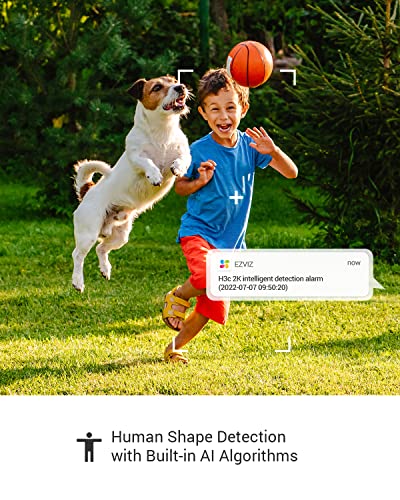 EZVIZ H3c Security Camera, 3MP 2K Outdoor WiFi Camera CCTV for Home with Color Night Vision, AI Human Shape Detection, Active Defense, Weatherproof, Two Way Talk, Customizable Voice, Works with Alexa