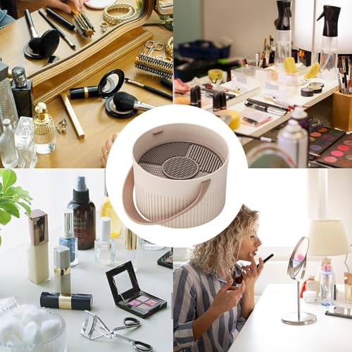 STAYOUNG Makeup Brush Scrubber - 2 in 1 Portable Makeup Brush Cleaner, Silicone Makeup Brush Cleaner for Clean and Dry Makeup Brush, Portable Washing Tool for Makeup Brush, Sponge, Puff (Khaki)