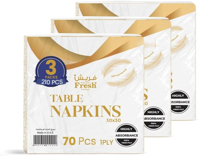 SNH Packing 1-Ply Pack of 2 (140 Pcs) Disposable Paper Napkin Tissue Paper 30X30 Cm White Interfold Tissue Paper Towels for Hand and Face Towel Napkins Paper for Everyday Use - Pack of 3 (210 Pcs)