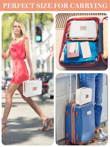 Kalolary Travel Makeup Train Cases with Lighted Mirror 3 Color Setting, Makeup Bag Cosmetic Case Organizer Adjustable Brightness Portable Makeup Storage Box For Makeup Brushes Accessories Tools,White