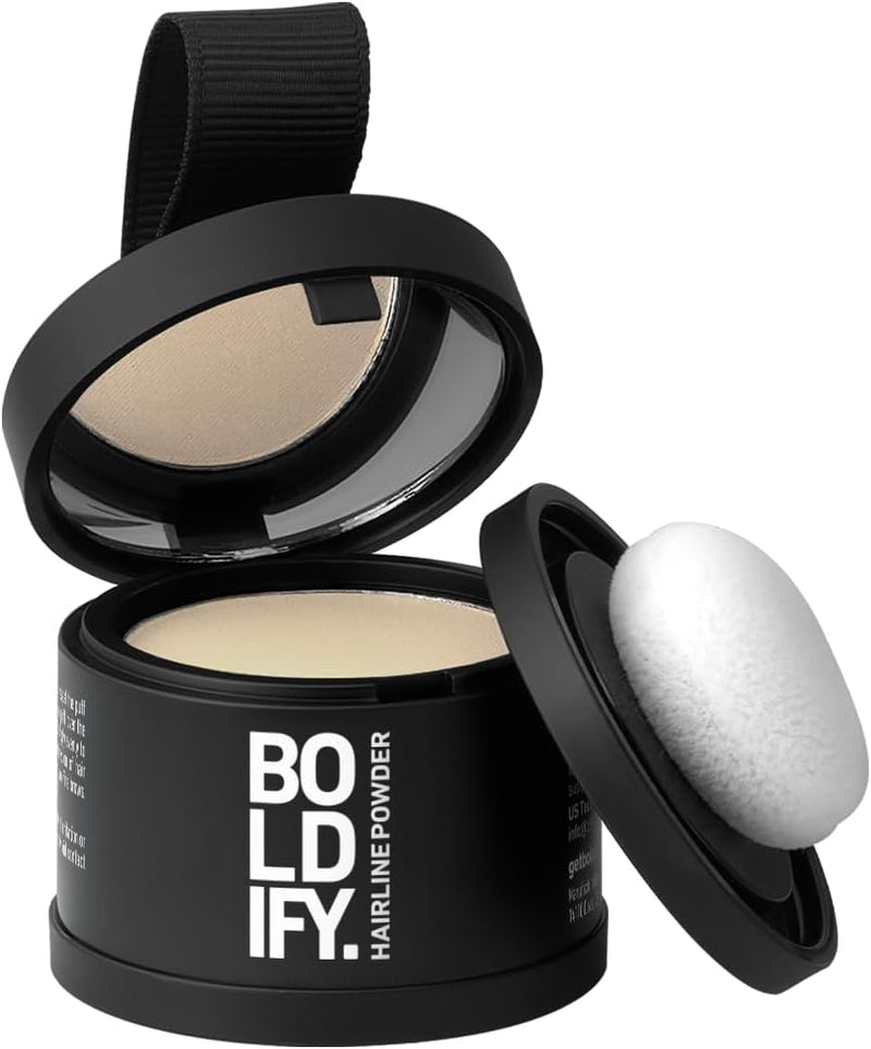 BOLDIFY Hairline Powder, Instantly Conceals Hair Loss and Fills In Receding Hairlines, and Wide Parts, Stain-Proof 48 Hour Formula for Hair & Beard, Root Concealer & Gray Hair Coverage (Medium Brown) - Light Blonde