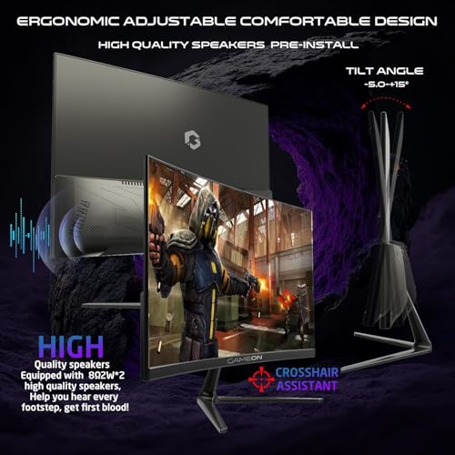 GAMEON GOC24F120VA Pro Series Curved Gaming Monitor 24 inch, 1920x1080p FHD VA Panel, 120Hz, 1ms, HDMI 2.1, Freesync, Crosshair assistant, Built-in Speakers, Supports PS5, VRR