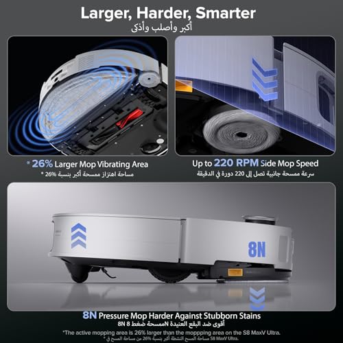 Roborock Saros 10 Robot Vacuum and Mop, 22,000Pa Suction, 3.14-inch Ultra Thin, Auto Detachable Mop, AI Obstacle Avoidance, Hot Water Mop & Dock Self Cleaning, Pet Friendly