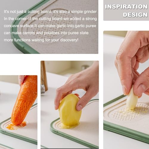 X spring Kitchen Chopping Board, Wheat Straw Cutting Board Set of 3, Non-Slip Cutting Sheets, Tool Kitchen Cook Supplies, Strap Hole Easy Hanging, Kitchen Cutting Board Set for Meat, Veggies, Fruits