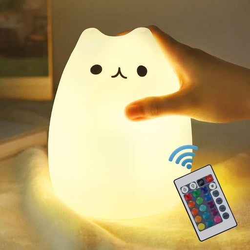 (White) - Cat Lamp, Remote Control Silicone Kitty Night Light for Kids Toddler Baby Girls Rechargeable Cute Kawaii Nightlight - White