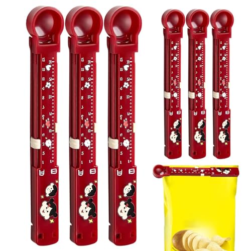 Bag Clips for Food - 6X Food Bag Clips - Non-Slip Measurement Markings Sealing Storage Fresh-Keeping Reusable Resealing for Snack Home Organization Pantry Workshop