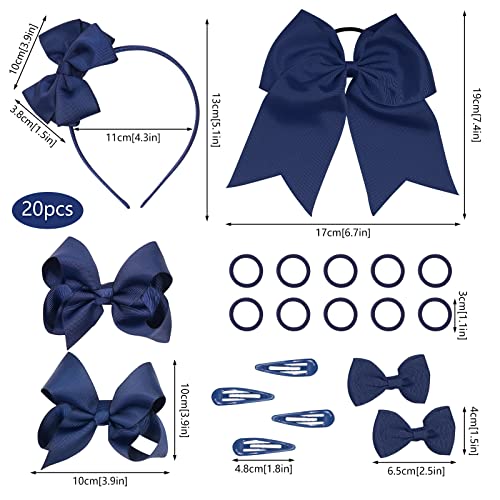 Bekecidi Hair Accessories Set, 20 Pieces Bow Hair Clips, Headband, Hair Tie, Hairpins, Rubber Bands in 5 Colors for Girls Kids (NavyBlue)