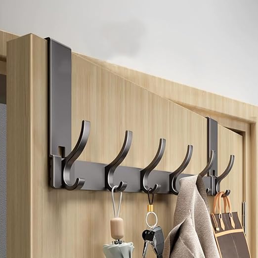 Over The Door Hooks, 12-Hook Door Hanger Organizer for Bathroom & Bedroom, Heavy Duty Over Door Towel Rack, Coat Hat Bag Hanger with Rust-Resistant Hooks, Space-Saving Home Storage Solution
