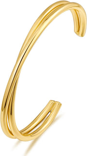 Dainty Gold Cuff Bracelets for Women Delicate Thin Wire Open Bangle Bracelets Stackable Minimalist Wrist Cuff Bracelets Flexible Adjustable Size - Double Wire Cuff