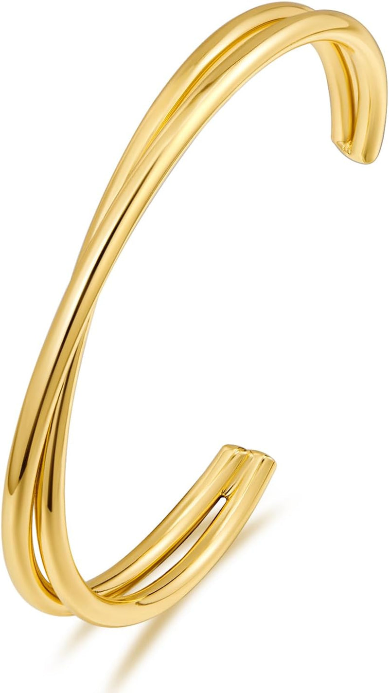 Dainty Gold Cuff Bracelets for Women Delicate Thin Wire Open Bangle Bracelets Stackable Minimalist Wrist Cuff Bracelets Flexible Adjustable Size - Double Wire Cuff
