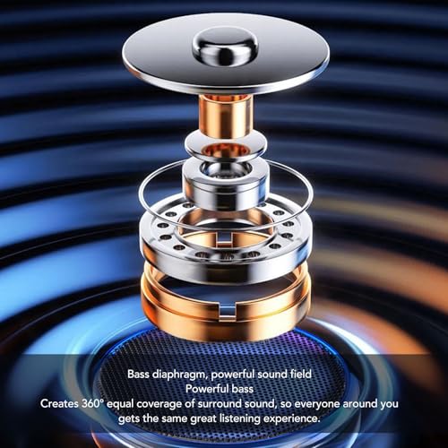 XUMIUZIY Small Speaker, Bluetooth5.3 Speaker with 360 ° Stereo Surround Sound & Bass Sound, Portable Speaker with Lanyard for Party, Hiking, Biking, Car, Trip, for Men, Women (Silver)