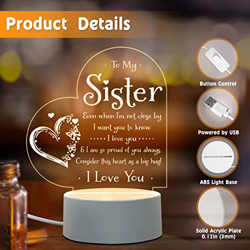 Afterprints Sister Gifts - to My Sister Night Light, Gifts for Sister on Birthday Mothers Day Graduation, Sisters Gifts from Sister Brother, Engraved Night Lamp