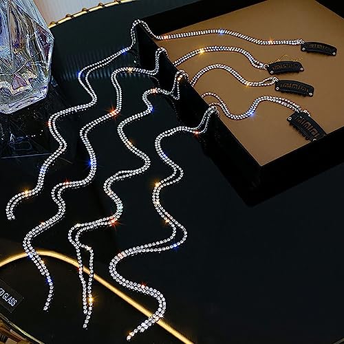 Goodern 4 PCS Women Hair Chains Tassel Hair Clips,Shiny Rhinestone Hair Extension Chains Fashion Long Tassel Hair Clip Chain Delicate Ponytail Extension Chain Decor Girls Punk Hair Accessories-Silver
