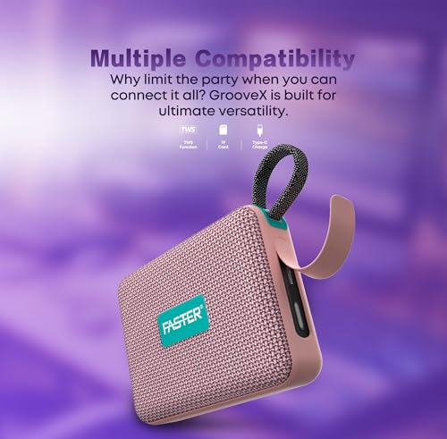 Faster GrooveX Portable Waterproof Speaker- IPX7 Wireless Streaming 20Hrs Playback Time- Standard 5.4 Bluetooth Outdoor Speaker with Dynamic Sound Rich Bass TWS Function Output Power 5W (Rose Pink)