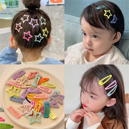 STAYOUNG 40 Piececs Snap Hair Clips Set - Star Heart Hairpins Colorful Non-Slip Metal Hairpins - Delightful Hair Accessories for Women and Girls Hair Accessories