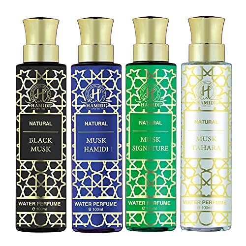 Hamidi Non Alcoholic Natural Musk Water Perfumes for Unisex 100ML - Perfumes Set - PACK OF 4 - Black - Hamidi - Signature - Tahara - perfume for men - perfume for women - fragrance - Offers