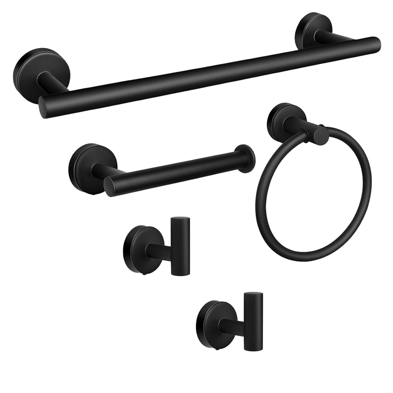 Kissun Matte Black Towel Racks for Bathroom Hardware Accessories Set Towel Bar Set 5 Pieces Wall Mounted (60cm, Black)