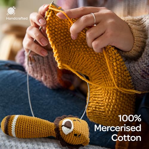 The MOON Brand Handcrafted Crochet Knitted Loop Rattle – Ultra-Soft Newborn Baby Plushie | Adorable Newborn knitted Prop, Plushie & Mini Toy | Safe, Non-Toxic, BPA-Free- Lion