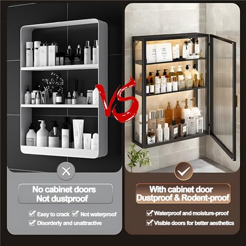 3 Tier Bathroom storage Cabinet,Bathroom shelf wall Mounted Storage Cabinet with Clear Doors for Bedroom,BathroomLiving Room,Kitchen storage Organizer (30)