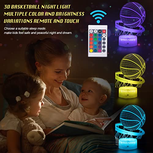 3D Basketball LED Night Light with 16 Color Modes, Smart Touch & Remote Control – Cool Illusion Lamp Gift for Boys & Girls Ages 3–8 – Perfect Room Decor for Young Basketball Lovers
