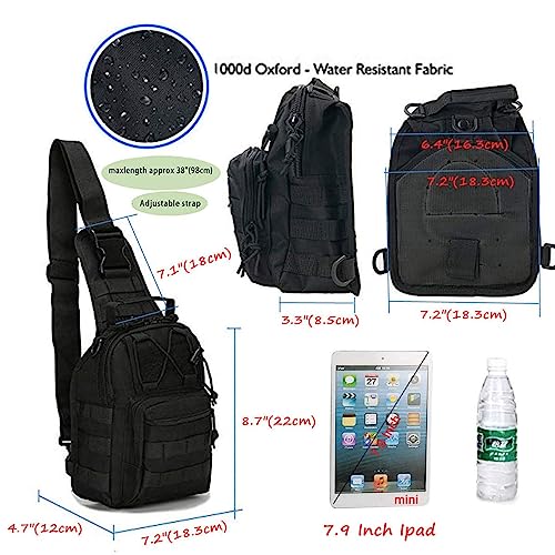 Tactical Shoulder Sling Bag, Small Outdoor Chest Pack, Military Molle Multifunctional Shoulder Messenger Crossbody for Men Traveling, Hiking, Camping (Black)