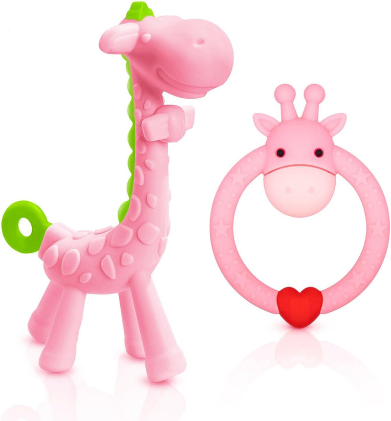 SHARE&CARE BPA Free Silicone Fruit Baby Teether Toy with Storage Case, for 3 Months Above Infant Sore Gums Pain Relief (5 Fruits)
