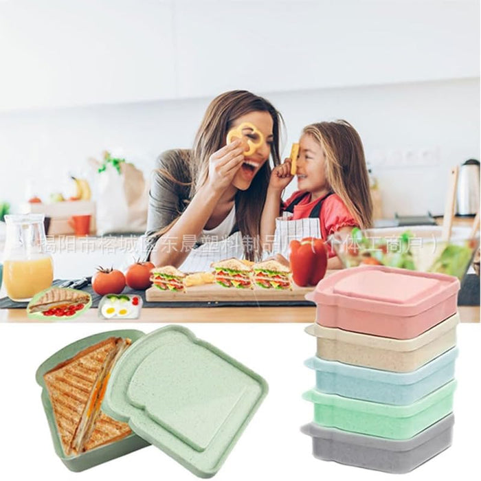 Bread Box Portable Toast Sandwich Box Meal Container Toast Shape Microwaveable Dishwasher Dishwasher Freezer Stores Bread Sandwiches Food Fruit (Pink)