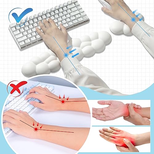 Leolee Keyboard Cloud Wrist Rest & Mouse Wrist Rest Set, White Cloud Wrist Rest w/ Leather Surface Non-Slip Base Cloud Palm Rest Relieve Wrist & Arm Pain PC Gaming/Office/Computer/Laptop(CD001)