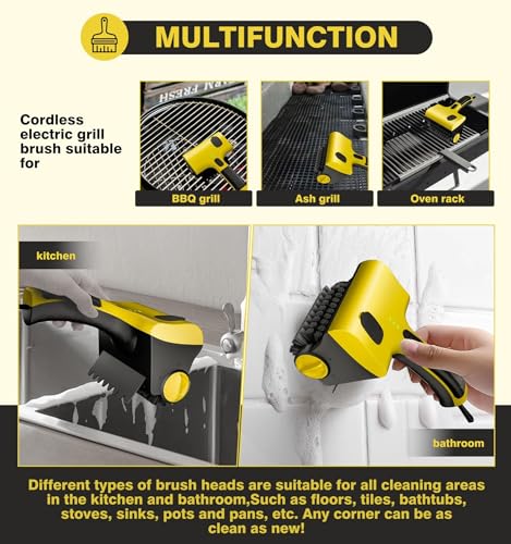 2 in 1 Cordless Grill Brush, Electric Grill Brush with 2 Speed Adjustable, 360° Rotating Cleaner Brush Head, Sprayable Rechargeable Grill Cleaning Scrub Brush for BBQ, Bathroom, Kitchen