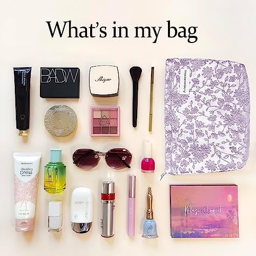STARDW Flower Cosmetic Bags Makeup Bags for Women and Girls,Travel Makeup Bag Large Capacity Canvas Makeup Bag,Makeup Organizer Bag Zipper Pouch, Embossed pink, Large Capacity Aesthetic Makeup Bags