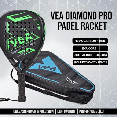 VEA Diamond Pro Padel Racket with Cover - Carbon Fiber Racquet, Lightweight, EVA Core - Professional Performance