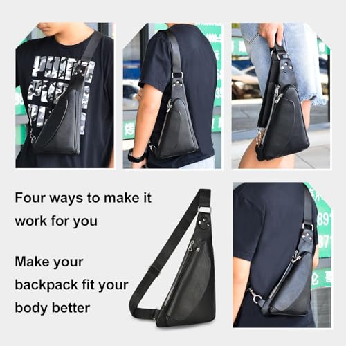 Azonee Crossbody Bag Leather Sling Bag, Men Chest Bag Anti Theft Water-Resistant Crossbody Bag Classic Design Shoulder Bag, for Outdoor Business Work Travel Hiking Camping