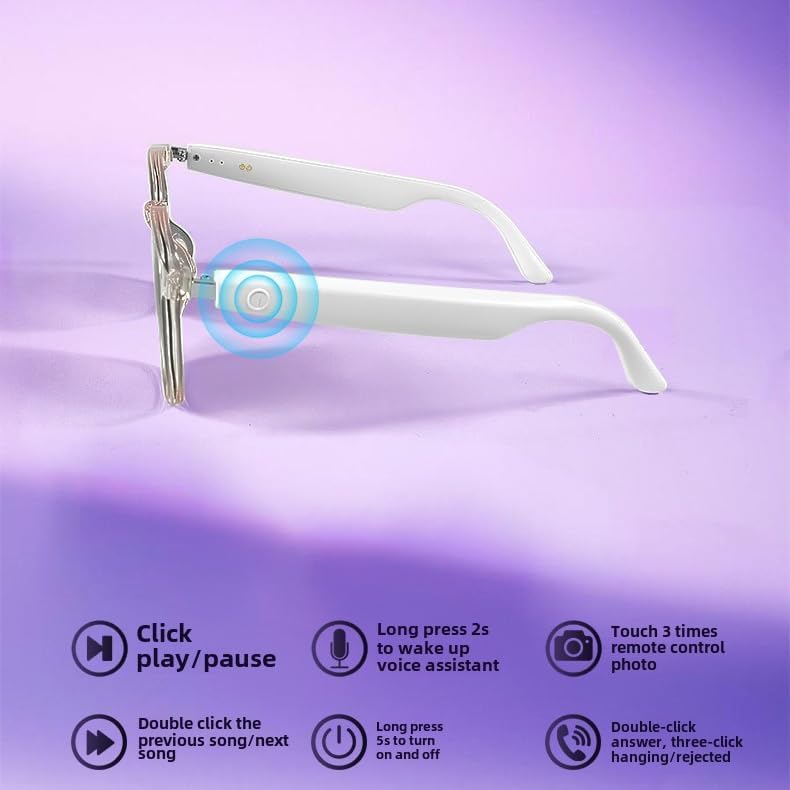 Smart Audio Glasses, Sunglasses with Wireless Headset Built-in Mic & Speakers, Touch Control and Voice Assistant Suitable for Men Women Outdoor Driving Running Use (Black Lens)