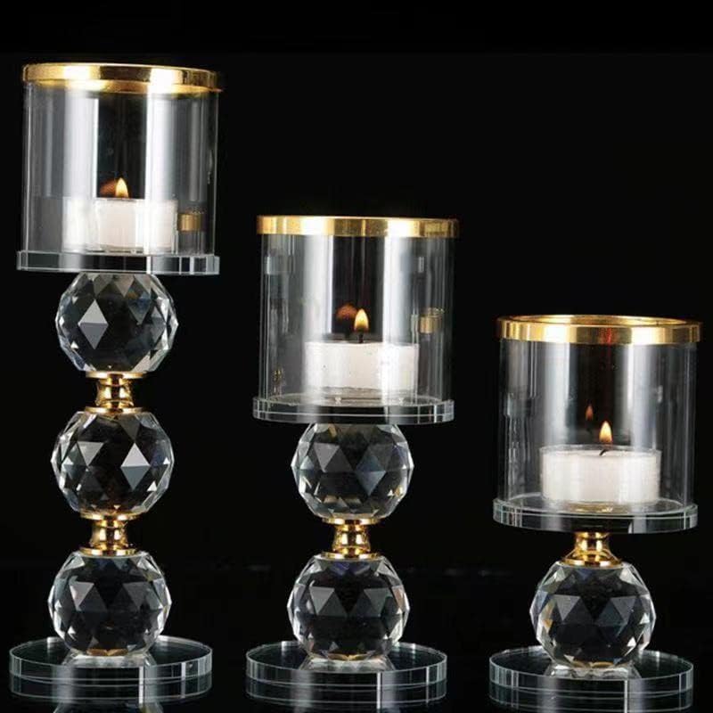 WEIN Crystal Glass Candlestick Holders Pillar Candle Holders Set of 3 with Glass Covers, Modern Clear Glass Tea Light Candle Sticks Votive Candle Stands for Table Centerpiece Wedding Decor