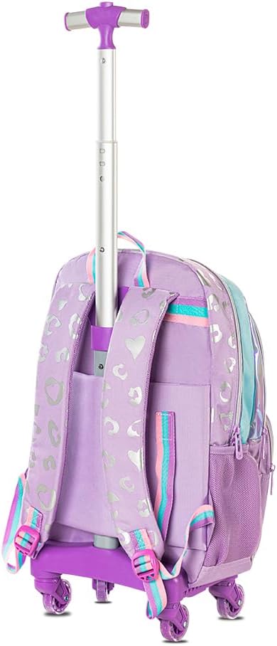 4-wheel Trolley 17" School Bag Set of 3 w/Lunch Bag and Pencil Pouch - Love Purple